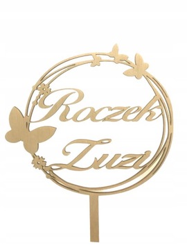 TOPPER NA TORT ROCZEK MOTYLEK DOWOLNE IMIE SKLEJKA KOLOR DREWNIANY