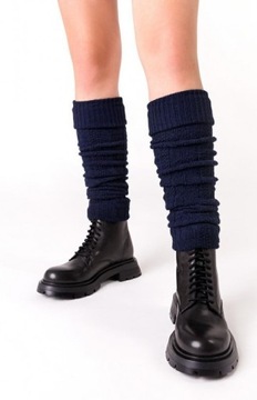 GETRY DAMSKIE ciepłe wełniane OCIEPLACZE Jodełka granatowe Steven *One size