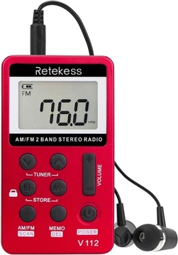 Retekess V112 Kieszonkowy Radio,Małe Radio Przenośne AM FM ze Słuchawkami