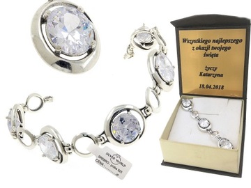 BRANSOLETKA SREBRNA 925 DAMSKA Z OKAZAŁYMI CYRKONIAMI SWAROVSKI + GRAWER