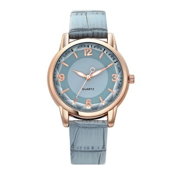 Women Watch Dual-color Round Dial Faux Leather Strap Elegant