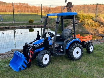 МЕГА Детский трактор аккумуляторный с прицепом D68 Синий 24В 2х200Вт