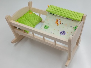 KOŁYSKA DLA LALEK DREWNIANA + POŚCIEL