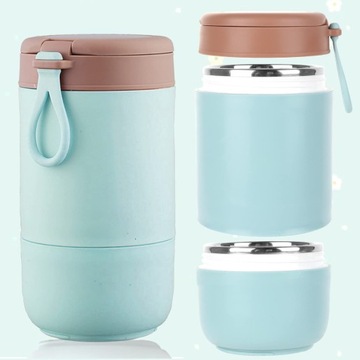 ДВУХСЛОЙНАЯ КРУЖКА-КОНТЕЙНЕР 800 МЛ ДЛЯ ЙОГУРТОВЫХ ЗЕРНОВ МЮСЛИ С ЛОЖКОЙ