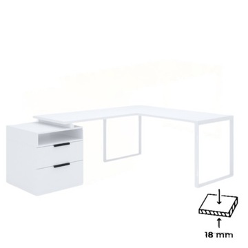 Biurko, Biurko narożne, Loft z Kontenerkiem, Biurko Biały / Białe -18 mm