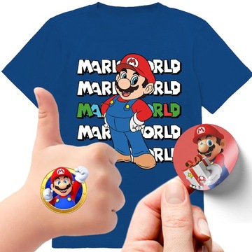 ZESTAW 3W1 KOSZULKA DLA DZIECI TATUAŻE NAKLEJKI SUPER MARIO BROS 152 JAKOŚĆ