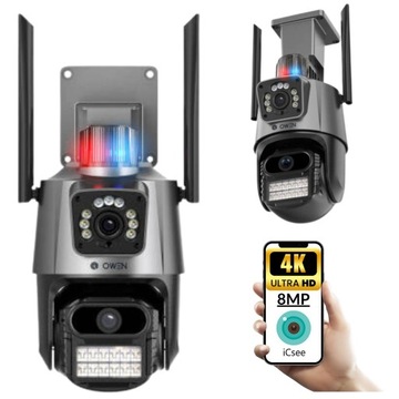NOWOCZESNA KAMERA ZEWNĘTRZNA ALARM 8MP WIFI 3w1 PODWÓJNA 2 OBIEKTYWY ICSEE
