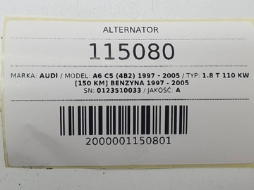 ALTERNÁTOR 120A AUDI A6 C5 1.8T 058903016C