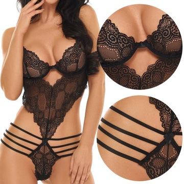 DENVER TEDDY BEAUTY SEXI koronkowe body *S/M*czerń