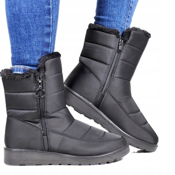BUTY ZIMOWE DAMSKIE ŚNIEGOWCE FUTERKO CZARNE MODNE