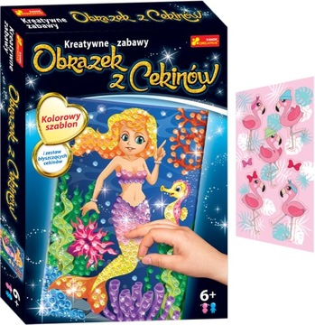 KREATYWNE ZABAWY CEKINY SYRENKA NAKLEJKI FLAMINGI