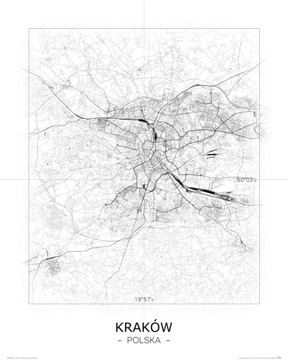 Kraków Czarno biała mapa Plakat na ścianę 40x50 cm