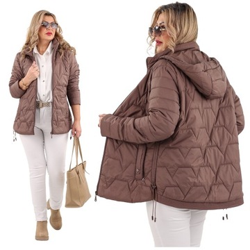 KURTKA PRZEJŚCIOWA DAMSKA PIKOWANA Z KAPTUREM DUŻE ROZMIARY REGULOWANE BOKI
