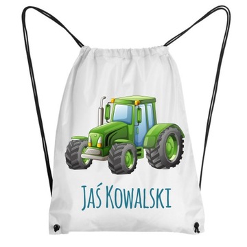 WOREK PLECAK do przedszkola szkoły zielony TRAKTOR CIĄGNIK + dowolne imię