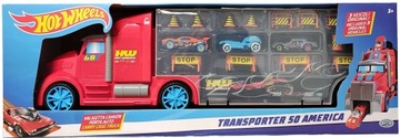 TRANSPORTER 2w1 HOT WHEELS POJAZD WYRZUTNIA + 3 AUTA + AKCESORIA DROGOWE