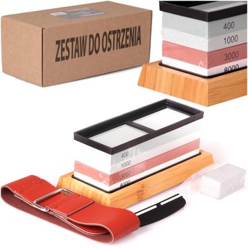 ZESTAW KAMIENI DO OSTRZENIA NOŻY KAMIENIE WODNY PAS OSTRZAŁKA KOMPLET