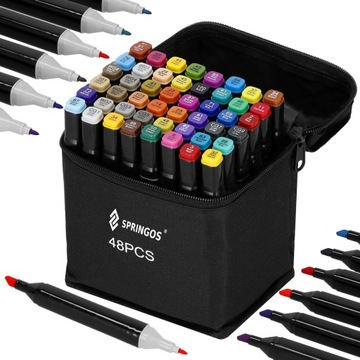 НАБОР ДВУХСТОРОННИХ РУЧОК АЛКОГОЛЬНЫХ МАРКЕРОВ, 48 ШТ. + ЧЕХОЛ-ЧЕХОЛ.