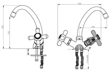 РАКОВИНА С ДВУМЯ РУЧКАМИ FAPPER РЕТРО ХРОМ АЛМАЗ