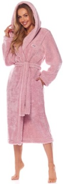 ХАЛАТ ЖЕНСКИЙ ДЛИННЫЙ ТЕПЛЫЙ ПУХОВЫЙ, РОЗОВЫЙ L