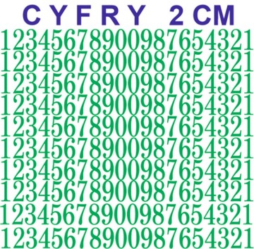 NAKLEJKI CYFRY, LICZBY 2 CM ZIELONE 200 sztuk