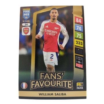 KARTY FIFA 365 2025 ADRENALYN XL PANINI FAVOURITE FANS 34 SALIBA ARSENAL