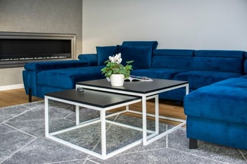 Stolik kawowy 2w1 ława LOFT zestaw biały - czarny