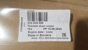 KAMIQ TĚSNĚNÍ DVEŘE ZADNÍ PRAVÁ OE 654839698