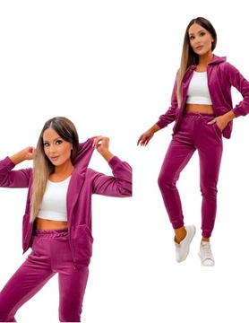 DRES KOMPLET WELUROWY DAMSKI BLUZA ROZPINANA ZAMEK SPODNIE BISKUPI XL