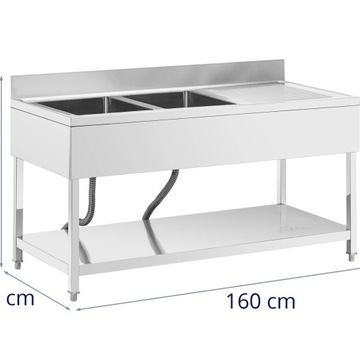 Zlew basen dwukomorowy z ociekaczem półką i rantem 160 x 70 x 97 cm