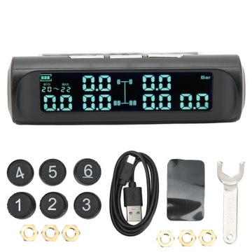 6 CZUJNIKI CIŚNIENIA W KOŁACH OPON TPMS LCD SOLAR DOKŁADNE MONITOROWANIE