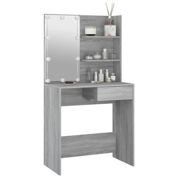 Biurko z Lustrem Toaletka z LED, szary dąb sonoma, 74,5x40x141 cm