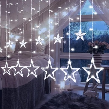 GIRLANDA ŚWIETLNA KURTYNA Z GWIAZDKAMI LED LAMPKI