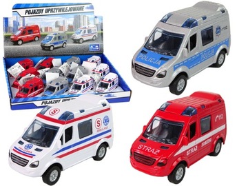 Auto metalowe Van Policja Pogotowie Straż 11cm MIX