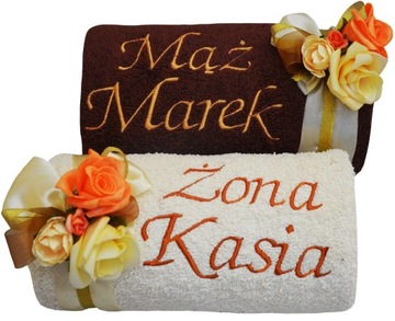 KOMPLET Ręczniki z Haftem Imieniem Prezent na Ślub