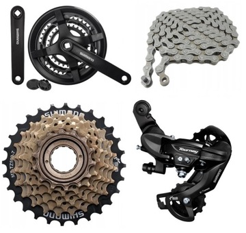 ZESTAW NAPĘDU SHIMANO 7rz, KORBA 42T, WOLNOBIEG, PRZERZUTKA, ŁAŃCUCH 3x7