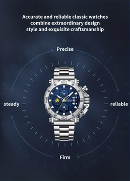 1 шт. Мужские часы с большим циферблатом, многофункциональный хронограф со сталью