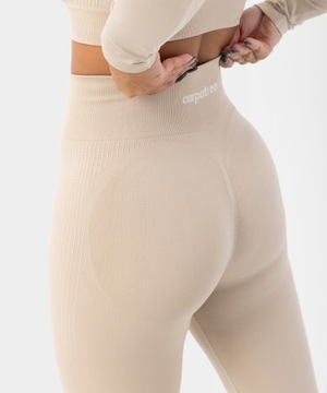 LEGGINSY JASNO BEŻOWE WYSOKI STAN FITNESS SIŁOWNIA BIEGANIE - S
