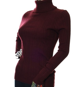 Damski sweter z golfem golf w prążek prążkowany z wiskozą XS, S