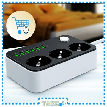 УДЛИНИТЕЛЬ ПИТАНИЯ 3 РОЗЕТКИ + 6 USB МИНИ-СТРИП 6 USB 3 РОЗЕТКИ
