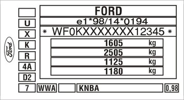 Ford naklejka tabliczka znamionowa identyfikacyjna