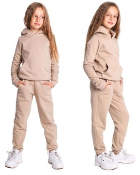 DZ01 BEŻ CIEPŁY DRES Z MESZKIEM KOMPLET 152