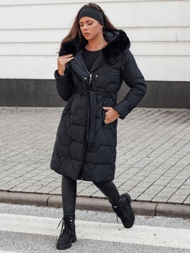 Стеганая женская зимняя куртка/капюшонное пальто черное ty4613 - l