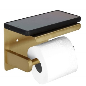 Uchwyt na papier toaletowy Z PÓŁKĄ NA TELEFON loft wc ZŁOTY CHROM połysk