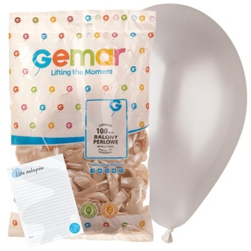 Balony metalizowane GEMAR 100 szt baloniki ECRU perłowe chrzciny + lista