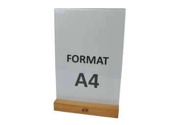 Stojak na ulotkę menu z drewnianą podstawką A4 T pion + LOGO 10szt.