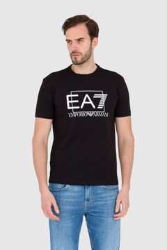 EA7 Czarny męski t-shirt z dużym białym logo L