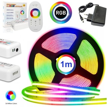 TAŚMA LED RGB COB KOLOROWA ZESTAW Z PILOTEM STEROWNIKIEM I ZASILACZEM 1M