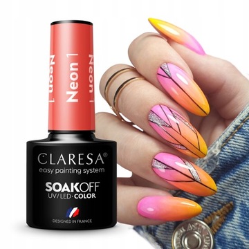 5 лаков NEON Claresa + TOP CLEANER ACETONE BASE