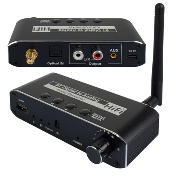 ODBIORNIK BLUETOOTH 5.0 KONWERTER AUDIO DAC TOSLINK 2x CINCH AUX BT + USB