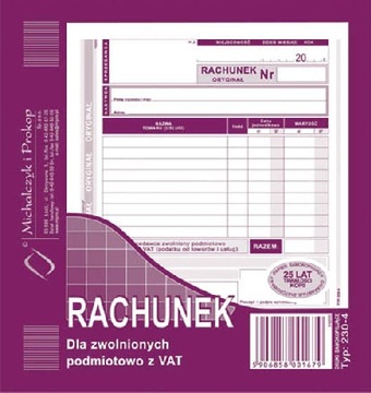 Druk MiP Rachunek dla Zwolnionych z VAT 2/3 A5/80